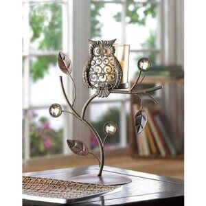 Wise Owl Votive Candleholder Iron and Glass